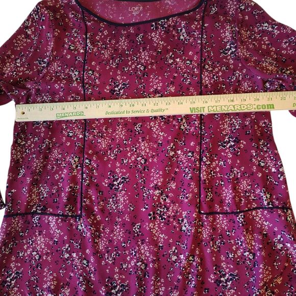 Loft Floral Burgundy Color Tunic Blouse 3/4 Bell Sleeve Round Neckline Size M - Picture 7 of 7